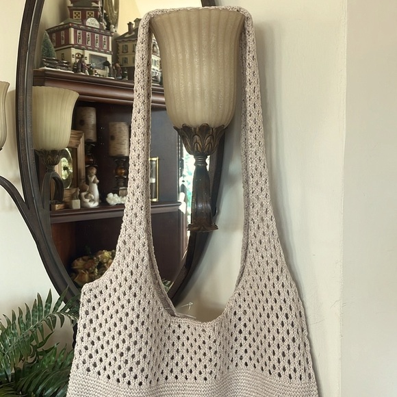Brand New OGX Knit Sack Shoulder Bag Neutral Tan Woven Beach Tote - Picture 4 of 12